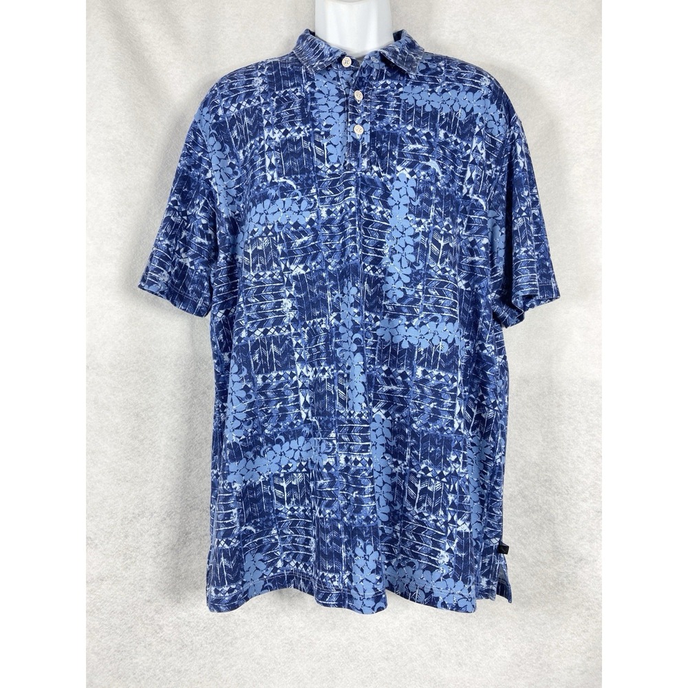 Tommy Bahama Island Zone Polo Shirt Men's XL Blue Floral Hawaiian Tropical Aloha